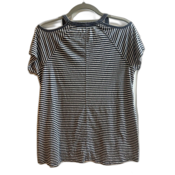 Tommy Hilfiger Sport Dark Gray and White Striped Cold Shoulder Tee - Picture 3 of 8